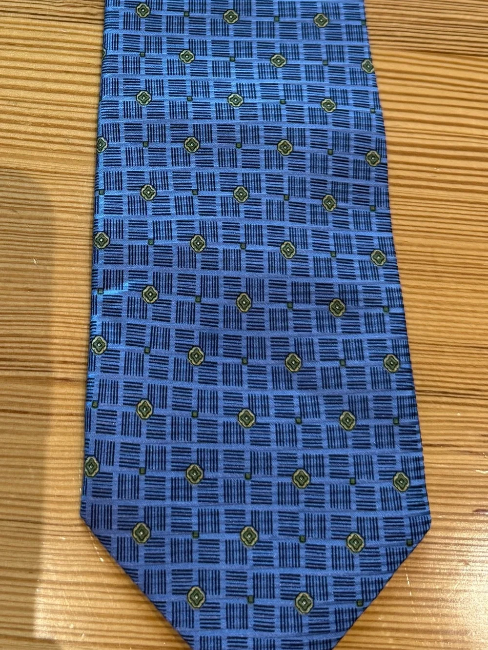 Dunhill Men’s Silk Tie Blue Geometric Medallion Pattern Classic 59” Necktie
